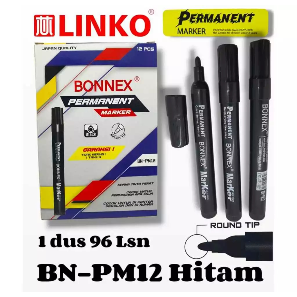 

Spidol Permanent Bonex hitam/Merah/Biru (12pcs)