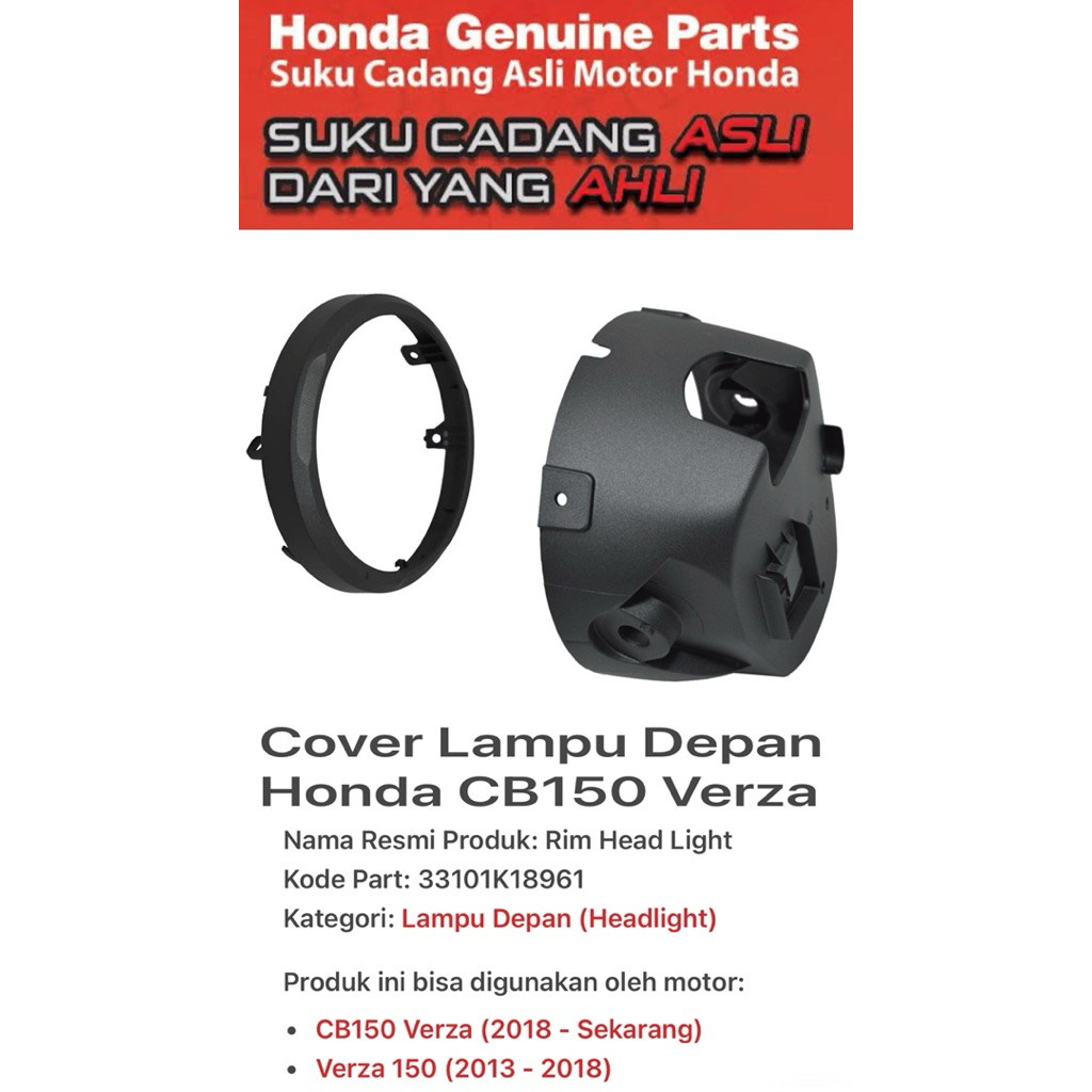 Cover Lampu + Ring Lampu Depan Honda CB150 Verza