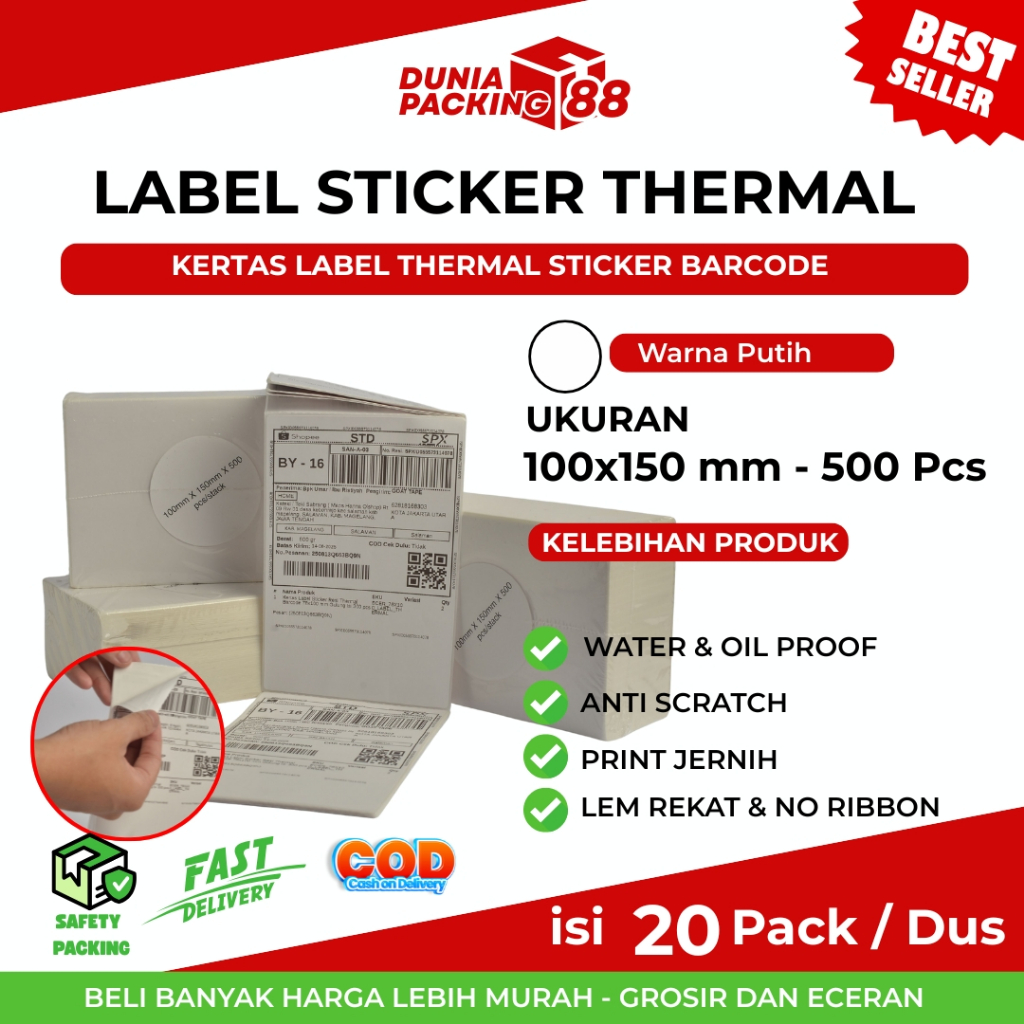 

Kertas Thermal Label Sticker Barcode 100 x 150 mm Label Pengiriman 100x150 mm isi 500 pcs Premium