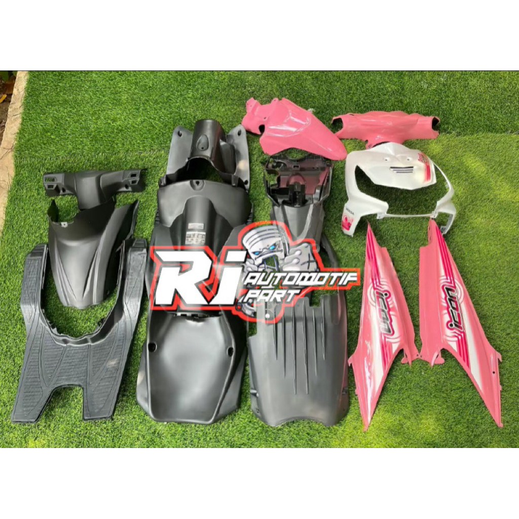 Cover body halus kasar honda beat karbu warna pink pastel plus striping icon