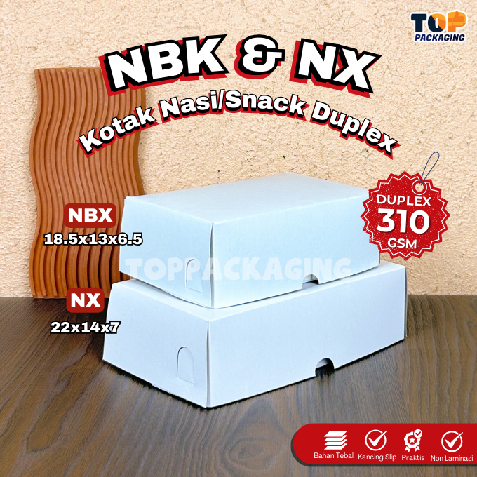 Kotak NBK NX Duplex Putih Non Laminasi Kardus Makanan Nasi Kue Snack Catering 18.5x13x6.5 22x14x7 cm