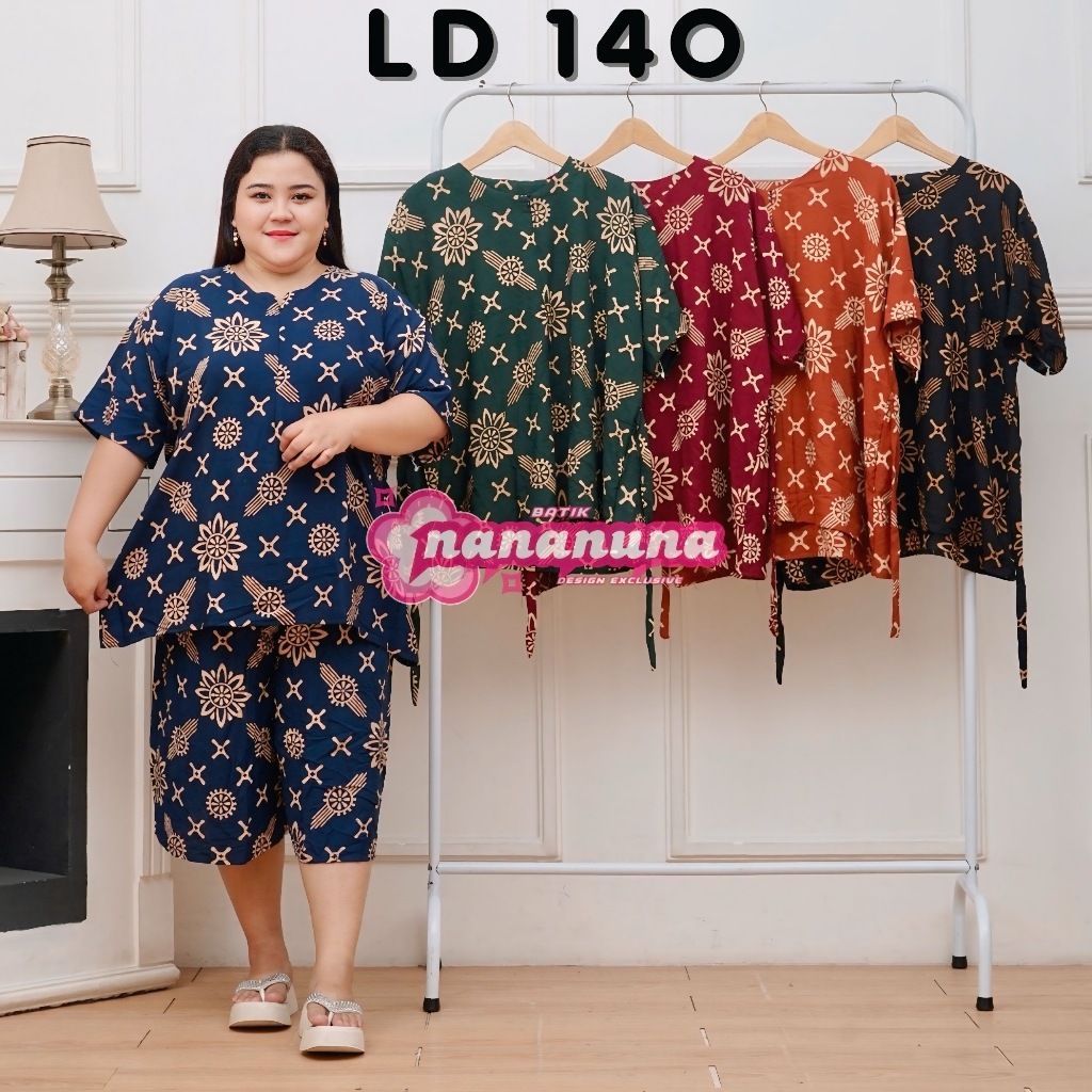 SETELAN KULOT JUMBO LD 140 CABUTAN SEMANGGI BAJU TIDUR WANITA DADA KANCING DEPAN BUSUI LENGAN CELAN 