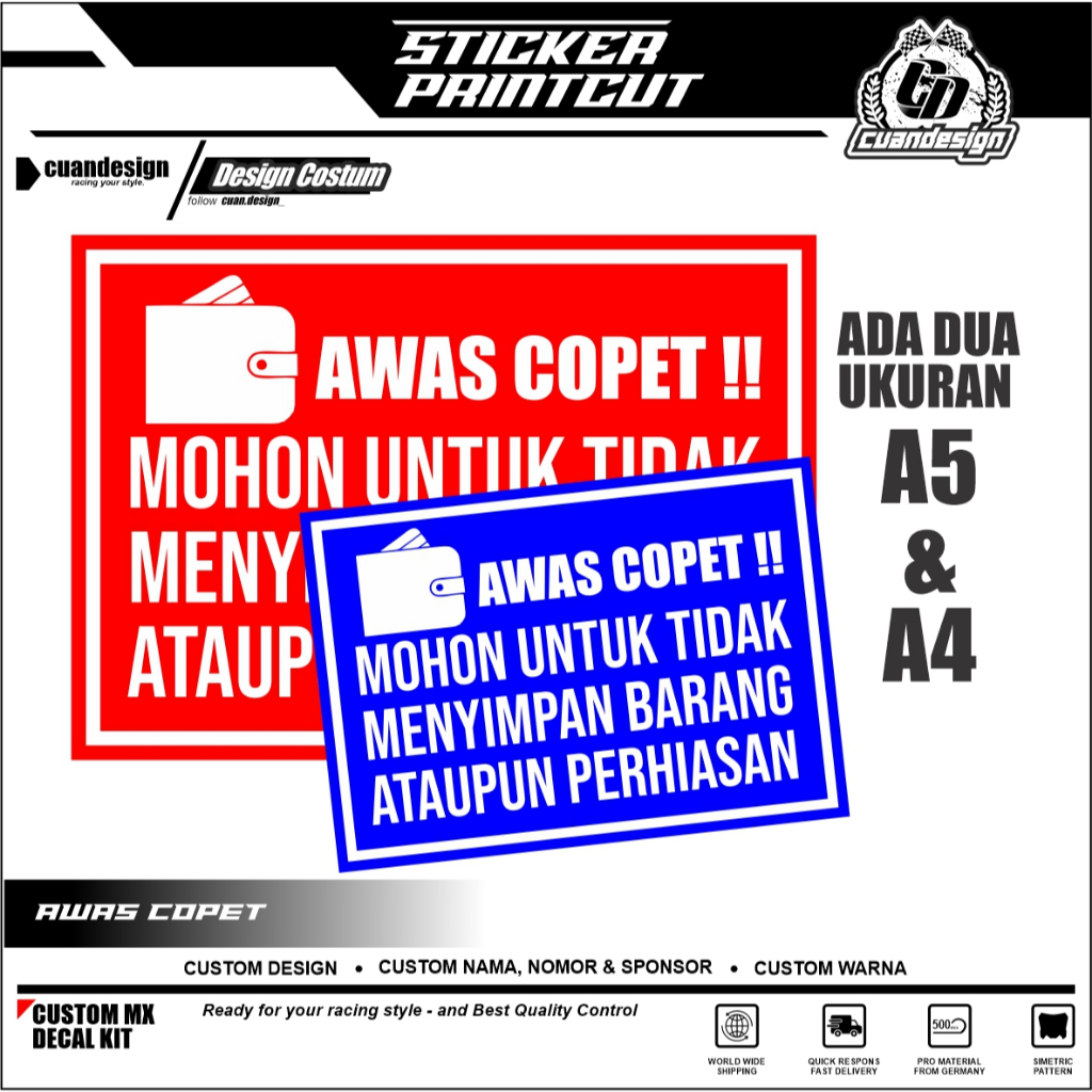 

STIKER AWAS COPET | BAHAN VINYL + LAMINASI GLOSSY