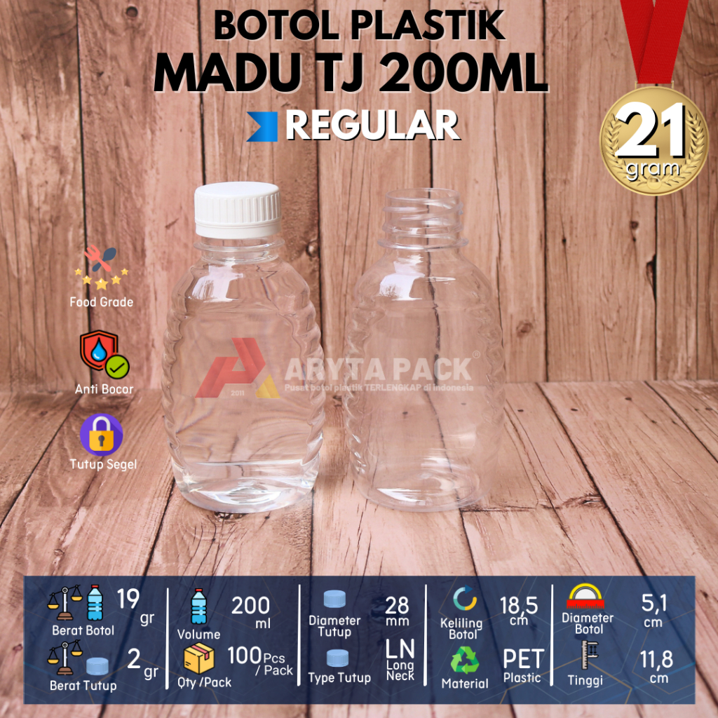 Botol plastik PET 200ml madu TJ minuman jusu susu kopi tutup LN warna-warni - GROSIR