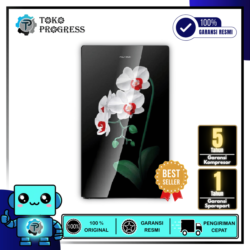 KULKAS 1 PINTU POLYTRON PRA15MOW / PRA15MOB LOW WATT TEMPERED GLASS DOOR