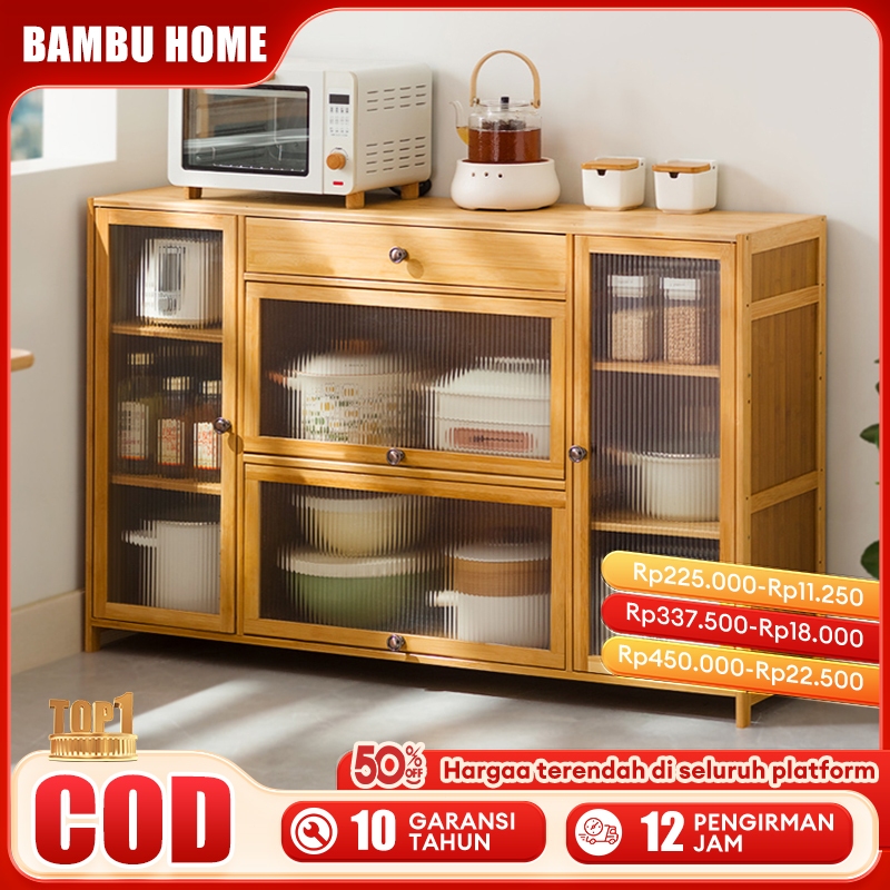 Rak Dapur Kayu Lemari Dapur Rak Penyimpanan  Rak  Microwave Oven  Lemari Piring Lantai Berdiri / Lem