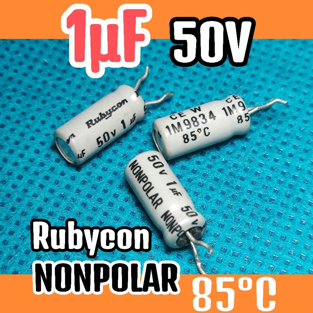 Kapasitor capasitor elko elco BP NP 50v 1uf 50v 1 uF 50 v 50volt BIPOLAR NONPOLAR ORIGINAL Rubycon C