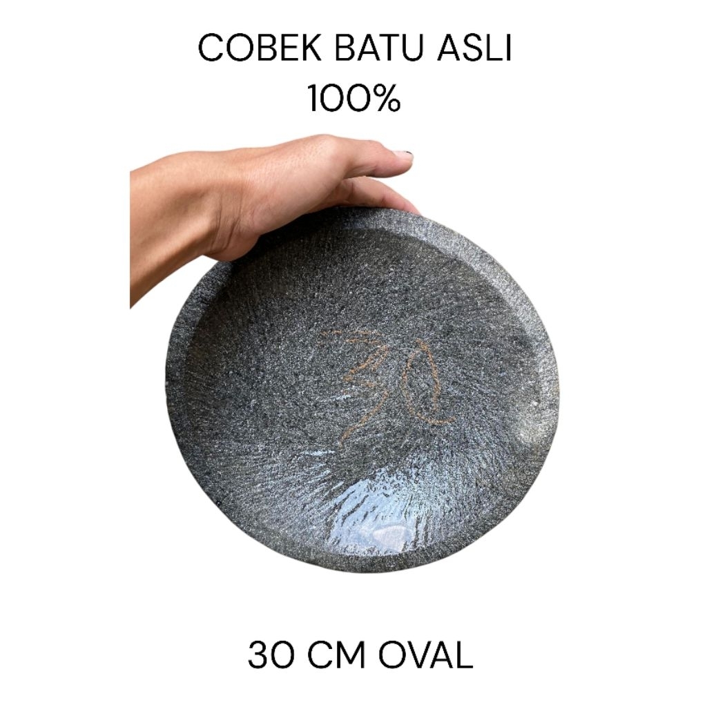 cobek oval pahat batu asli 100% tanpa campuran free ulekan ukuran 30cm batu asli tanpa campuran