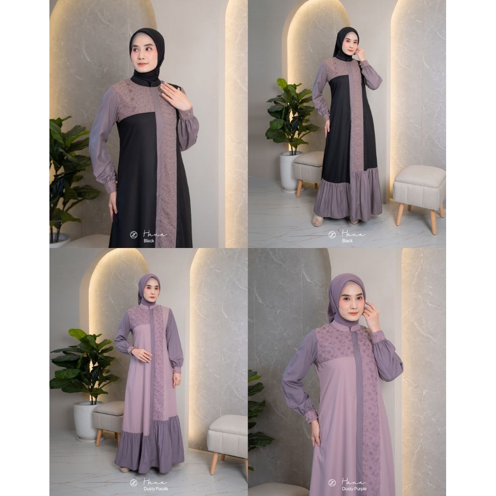 Hana dress by zalifa✔️gamis zalifa, gamis motif, gamis polos