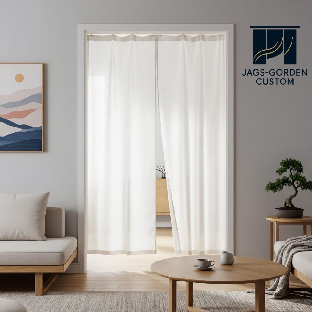 Gorden tirai Jepang polos ukuran mulai L80xT100 sampai L100xT230 Tirai pembatas ruangan ala Jepang, 