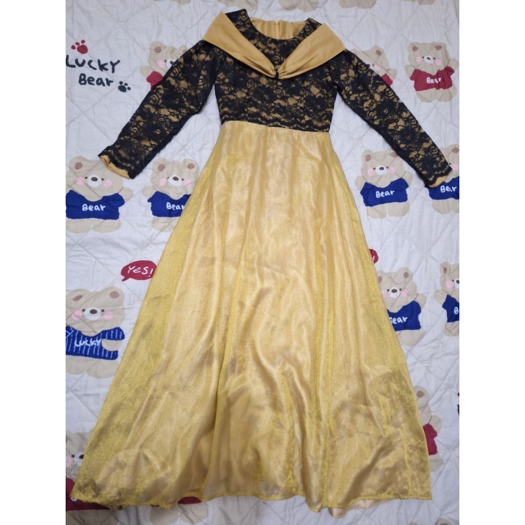 Dress Gaun From Night Gold Brukat Black - Preloved