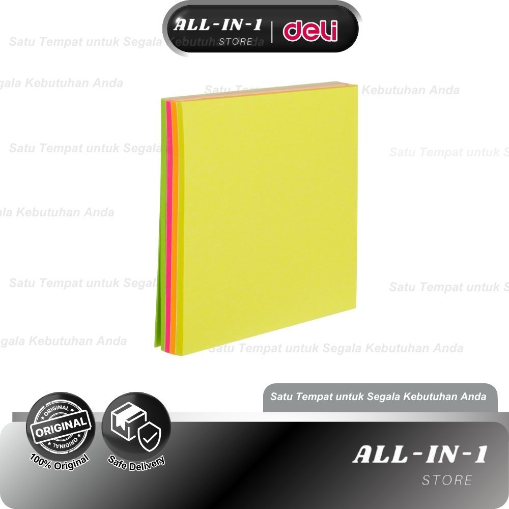 

Deli Memo tempel Note Pad 76×76mm 3''x3" 4 warna 100 sheet perekat kuat dan tahan lama EA02002