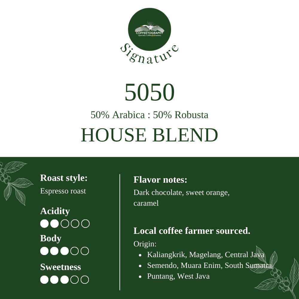 

HOUSE BLEND 50% ARABICA 50% ROBUSTA Specialty Coffee Beans by Coffeetography - Espresso Roast
