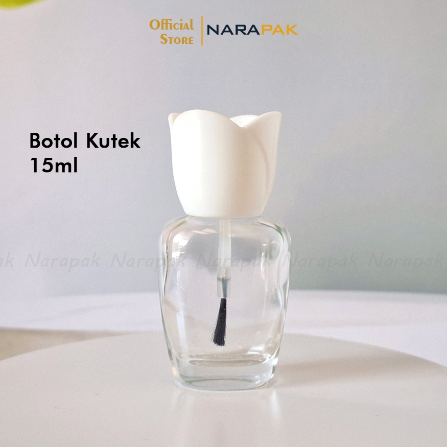 Botol Kaca 15ml aktual isi 13ml Oval Pipih Botol Kuas Bulu Kutek Henna cat kuku Tutup PUTIH BUNGA DH