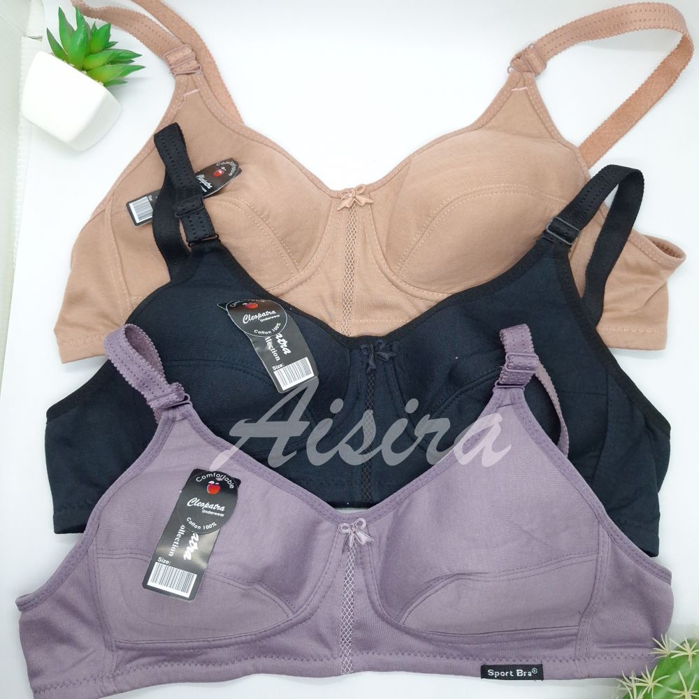 6pcs 3pcs Bra Sport Tanpa Busa Wanita Dewasa Jumbo Bahan Katun Adem Bh Tanpa Kawat Kait 2 - 3 susun