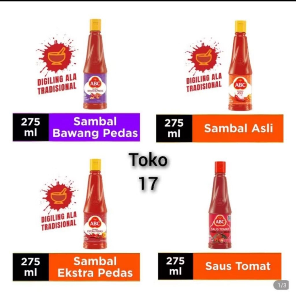 

ABC Sambal Saus kemasan 275 ml botol plastik all Varian