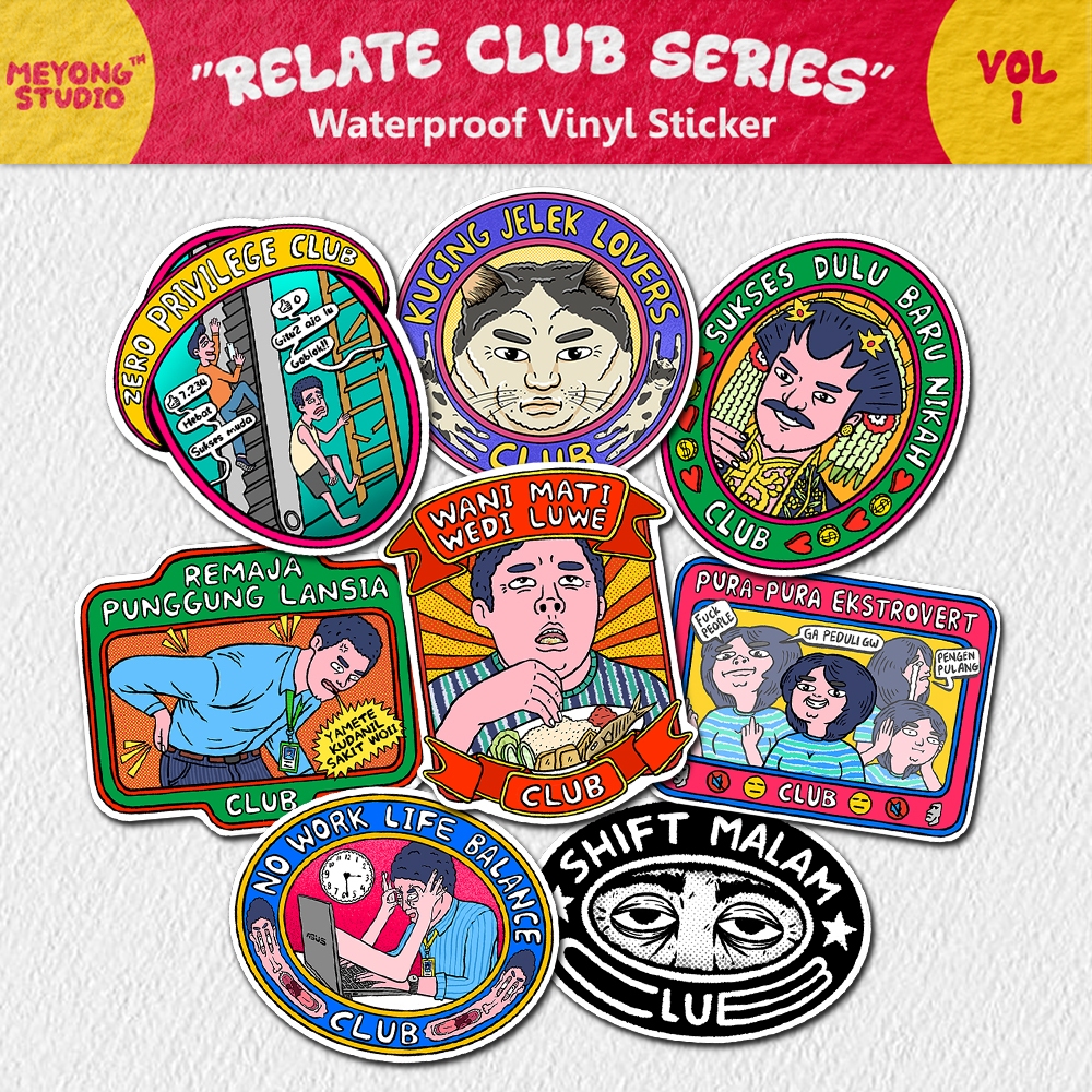 

Meyong studio | Relate Club Series Vol 1 | Sticker Aesthetic | Sticker Kucing | Sticker Lucu | Sticker Vinyl Waterproof | Sticker Laptop | Sticker Hp | Sticker Tumblr | Sticker Helm | stiker vinyl