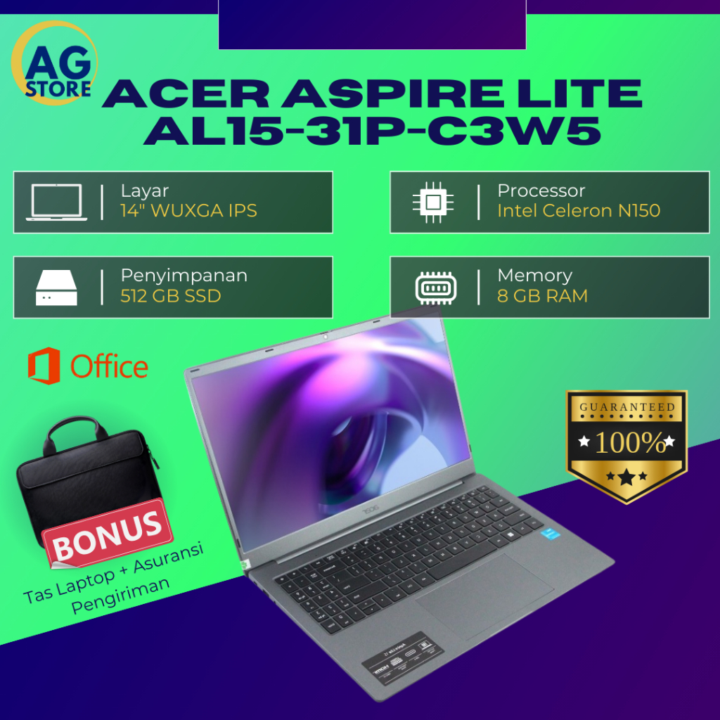 OBRAL Laptop 3 jutaan Acer Lite 15 - C3W5 Intel N4500 Ram 8GB SSD 256GB 15.6" IPS - Laptop pelajar