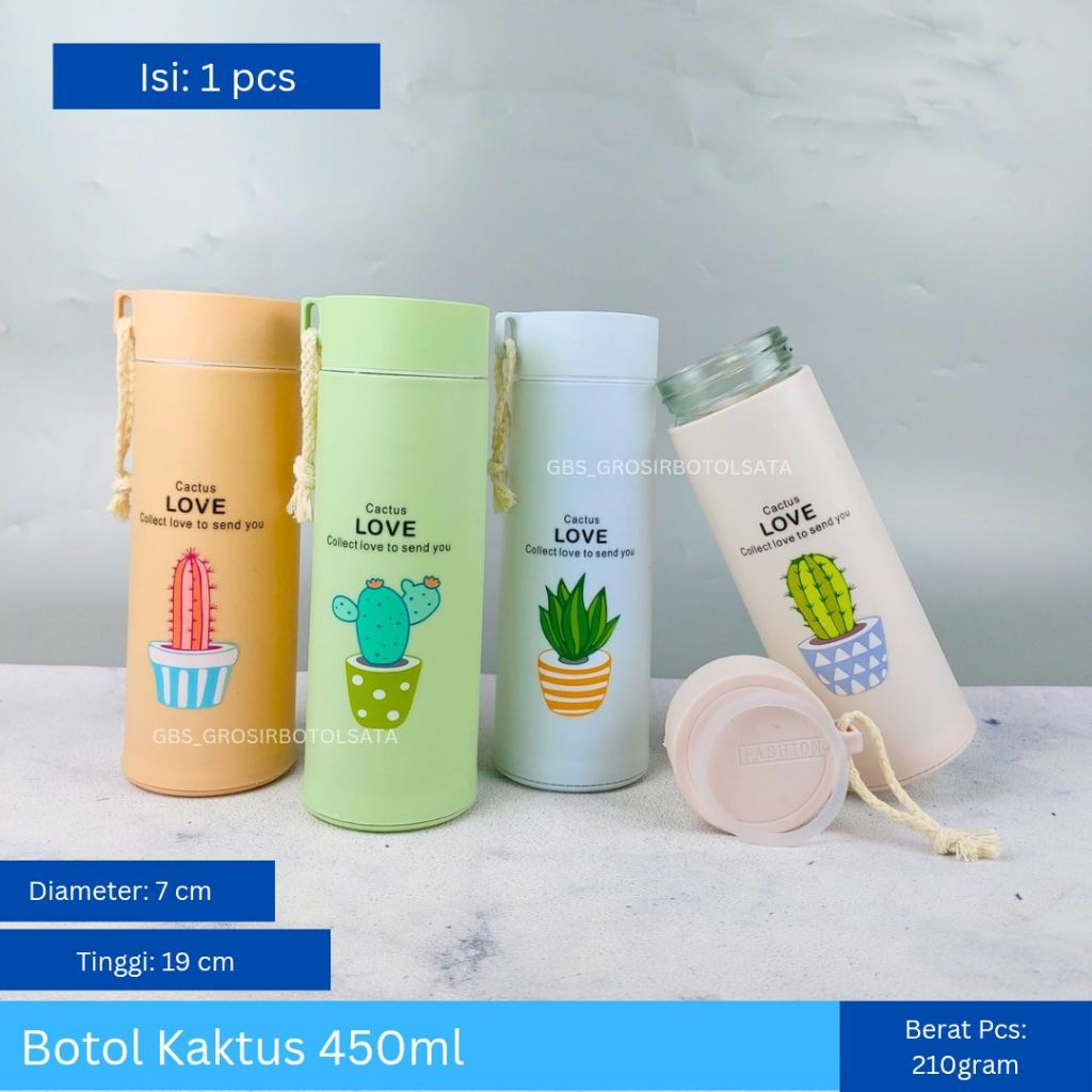 (WAJIB TAMBAH BUBBLE WRAP) BOTOL KAKTUS NON BOX / BOTOL KACA KAKTUS MOTIF / BOTOL KAKTUS GLASS