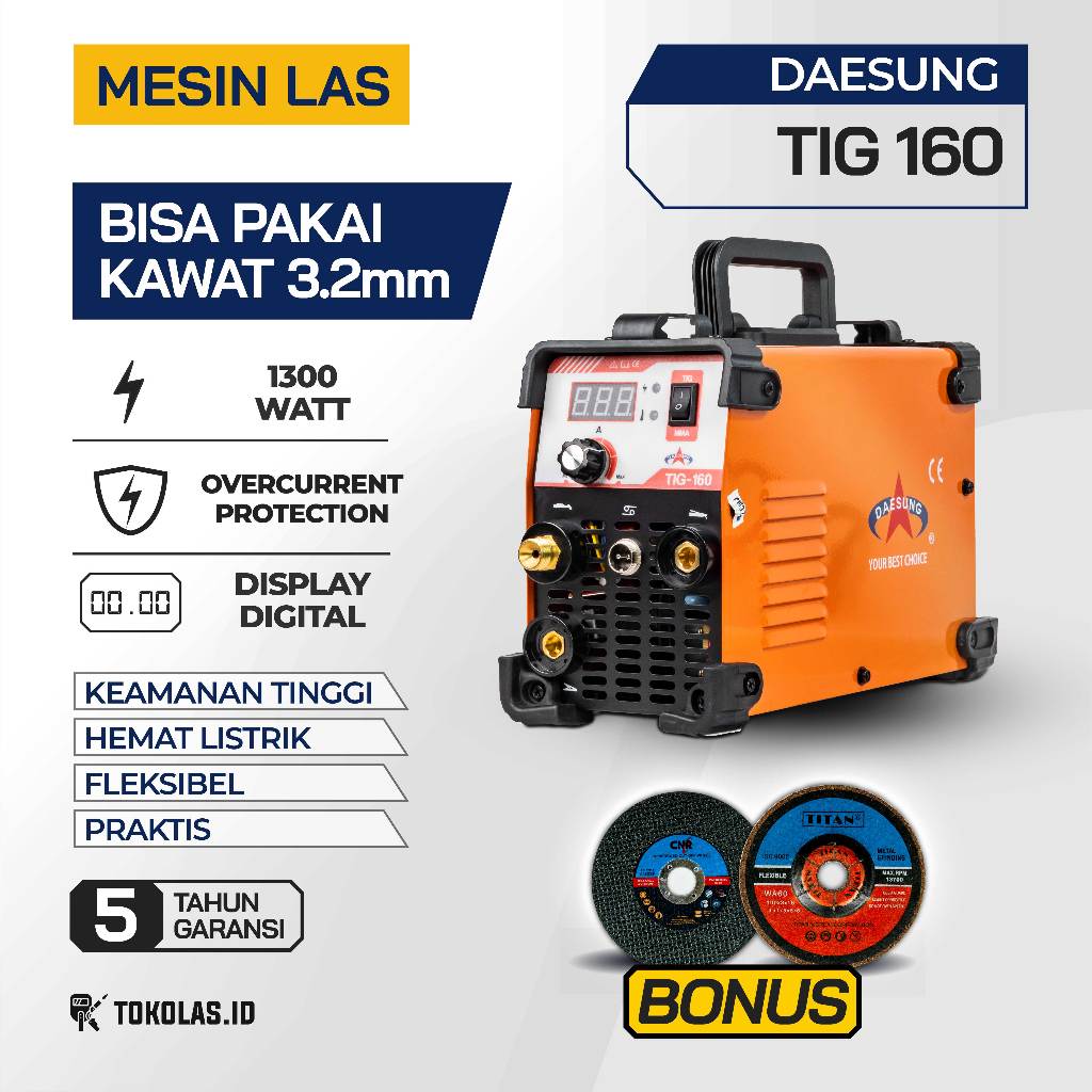 Mesin Las Travo Trafo Las Argon Inverter Welding Daesung TIG 160 A MMA Stick Besi Stainless Korea