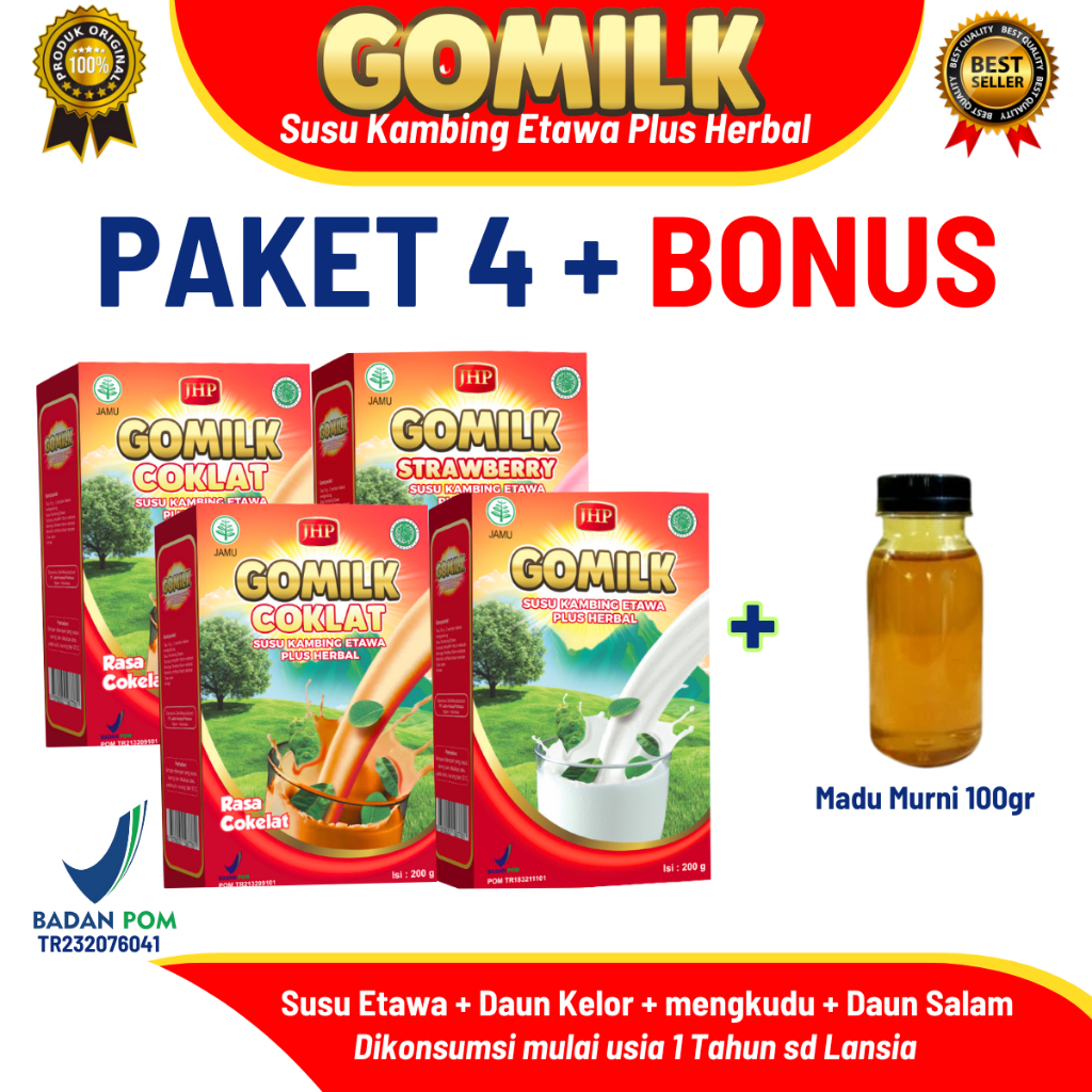

[Gratis Madu] Gomilk 4 Box Susu Kambing Etawa 200g | Herbal Daun Kelor – Nafsu Makan & Tulang Kuat