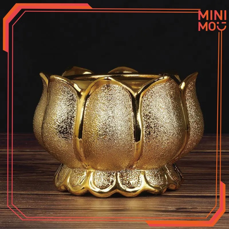 Tempat Bakar Dupa Hiolo 4"5" Emas Keramik Bentuk Teratai Lotus Untuk Rumah Fengshui Keberuntungan Hi