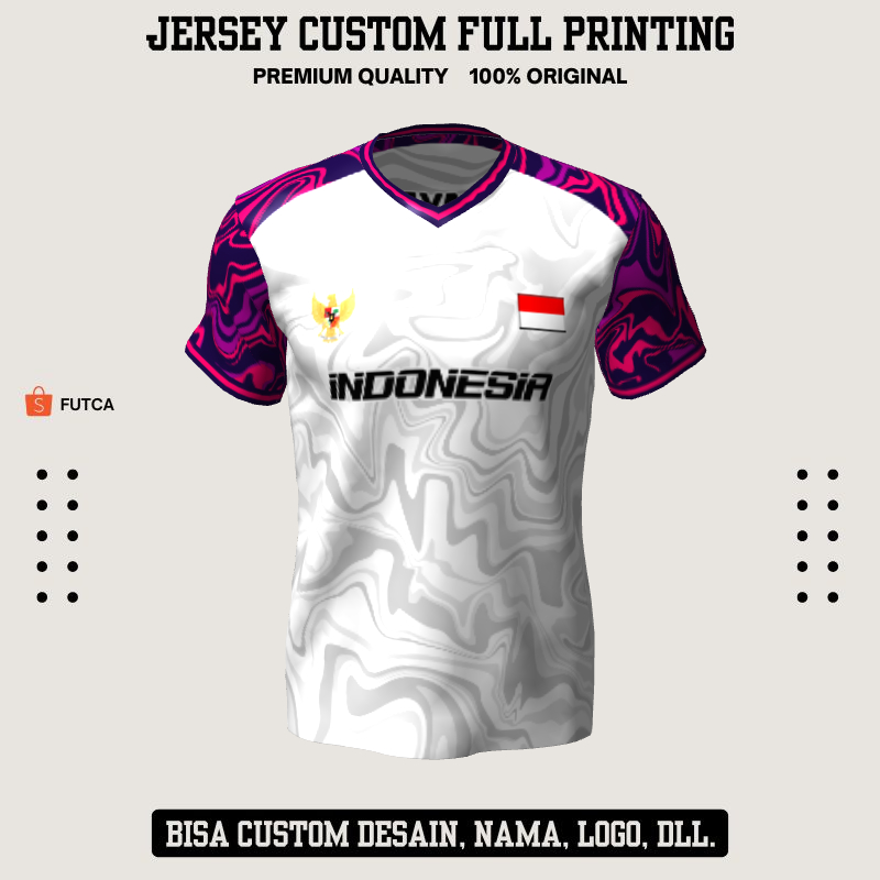 Kaos Jersey Futsal Putih Ungu Pink Motif Abstrak 389 - Jersey Baju Olahraga Full Printing