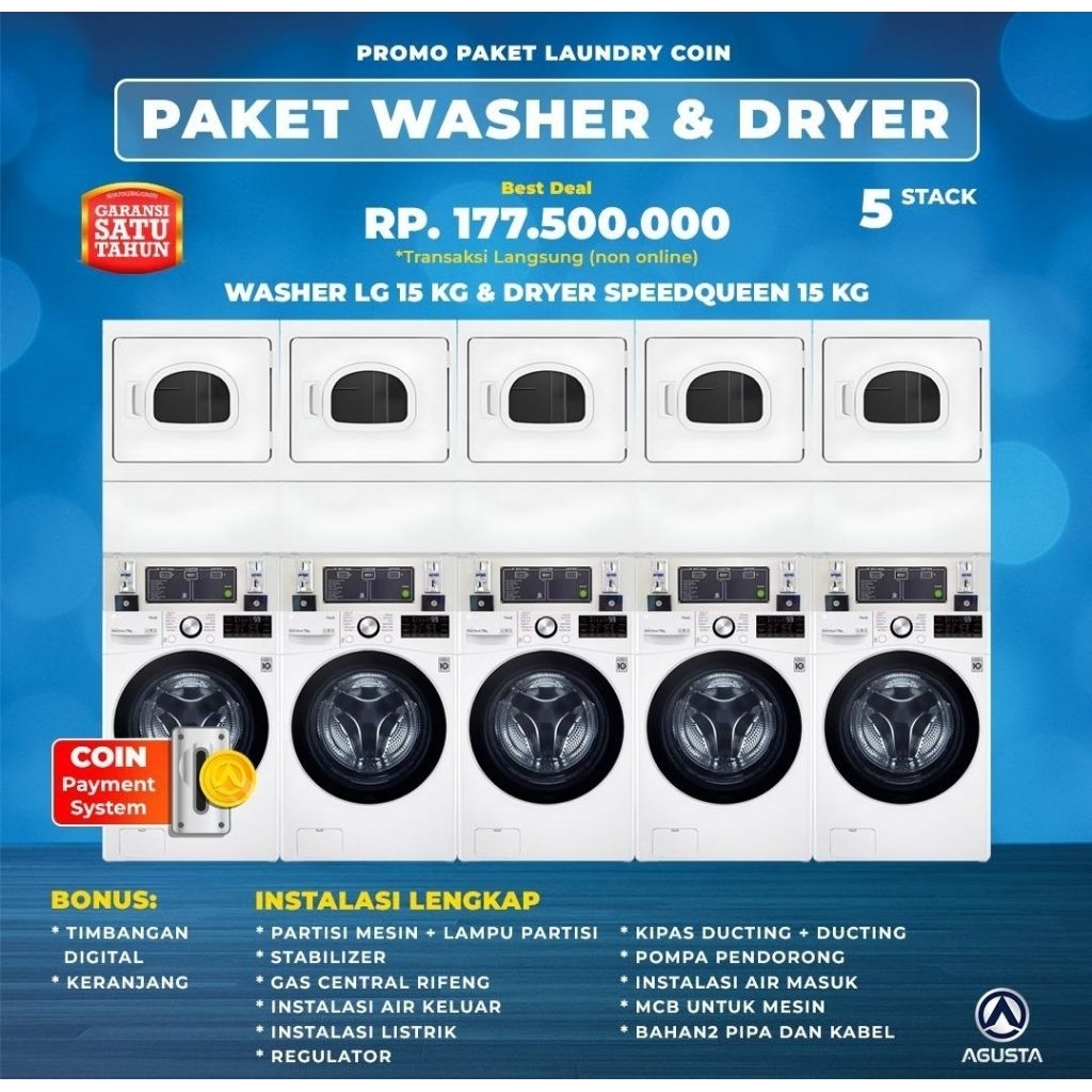 Mesin Laundry Coin SpeedQueen Dan LG 15Kg