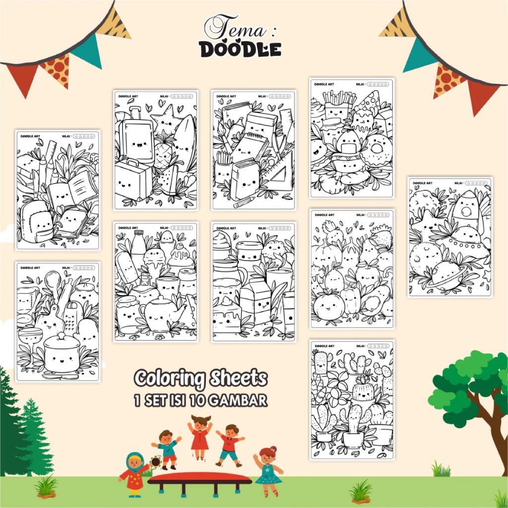 

(DOODLE 01) KERTAS MEWARAI ANAK UKURAN A4 - LEMBAR MEWARNAI MURAH READY STOCK - COLORING SHEETS ANAK PAUD/TK