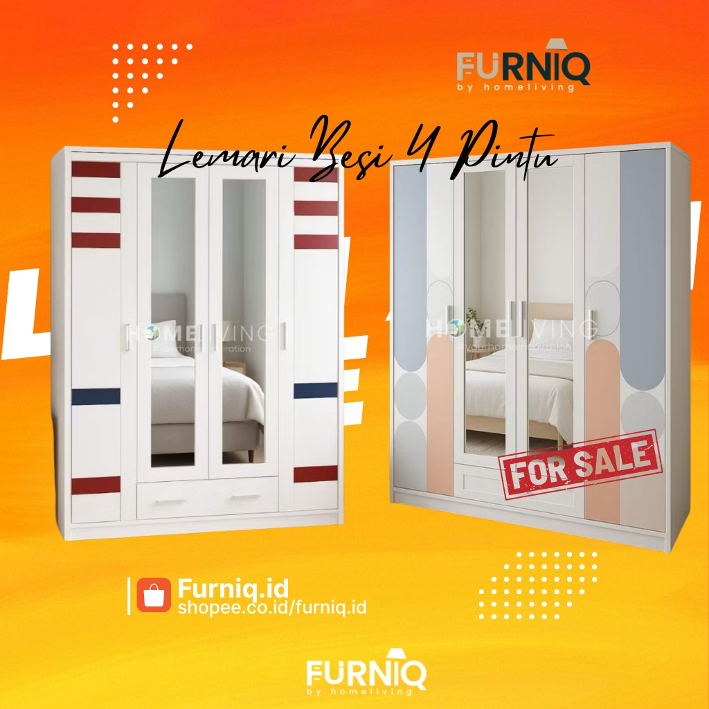 FURNIQ.ID - LEMARI BESI 4 PINTU - LEMARI SLD - LEMARI PAKAIAN 4 PINTU - LEMARI JUMBO