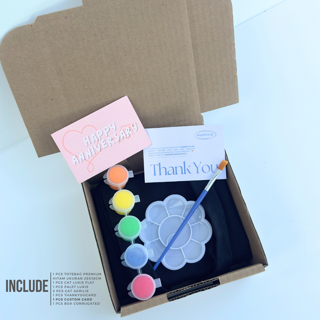 

DIY Hampers Melukis Totebag Hitam Polos | Paket Cat Akrilik Lengkap |Kado UlangTahun|Giftbox Spesial