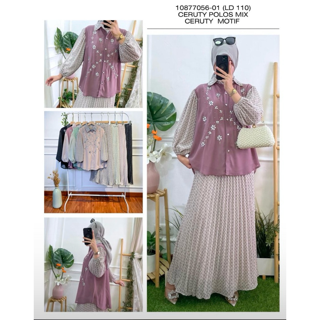 setelan rok plisket bahan ceruty ld 110