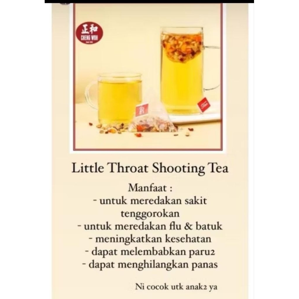 

Cheng Woh Little Throat Shooting Tea / teh untuk sakit tenggorokan