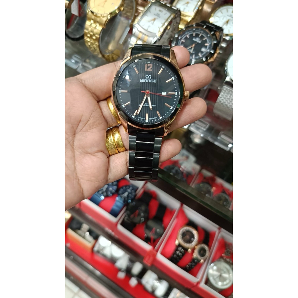 Jam Tangan Mirage Pria Kaca Cembung Tanggal Aktif 7570 Hitam Rosegold