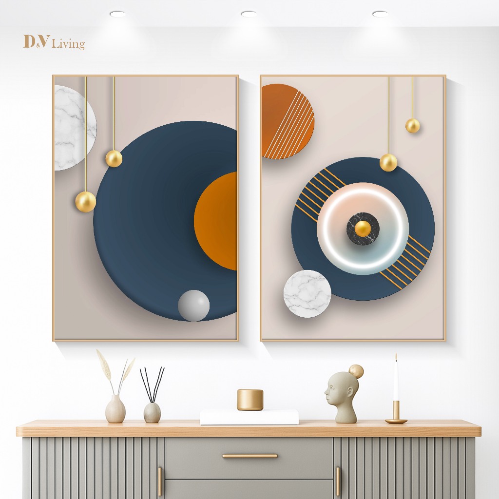 DVLIVING Set 2 PCS Hiasan Dinding Ruang Tamu – Lukisan Canvas Pemandangan Alam Hijau (80×57, 40×57, 