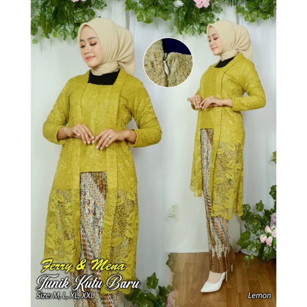Shintia Kebaya - Setelan Kebaya Tunik Brokat Kutubaru / Kebaya Kutubaru Panjang / Kebaya Brokat Long