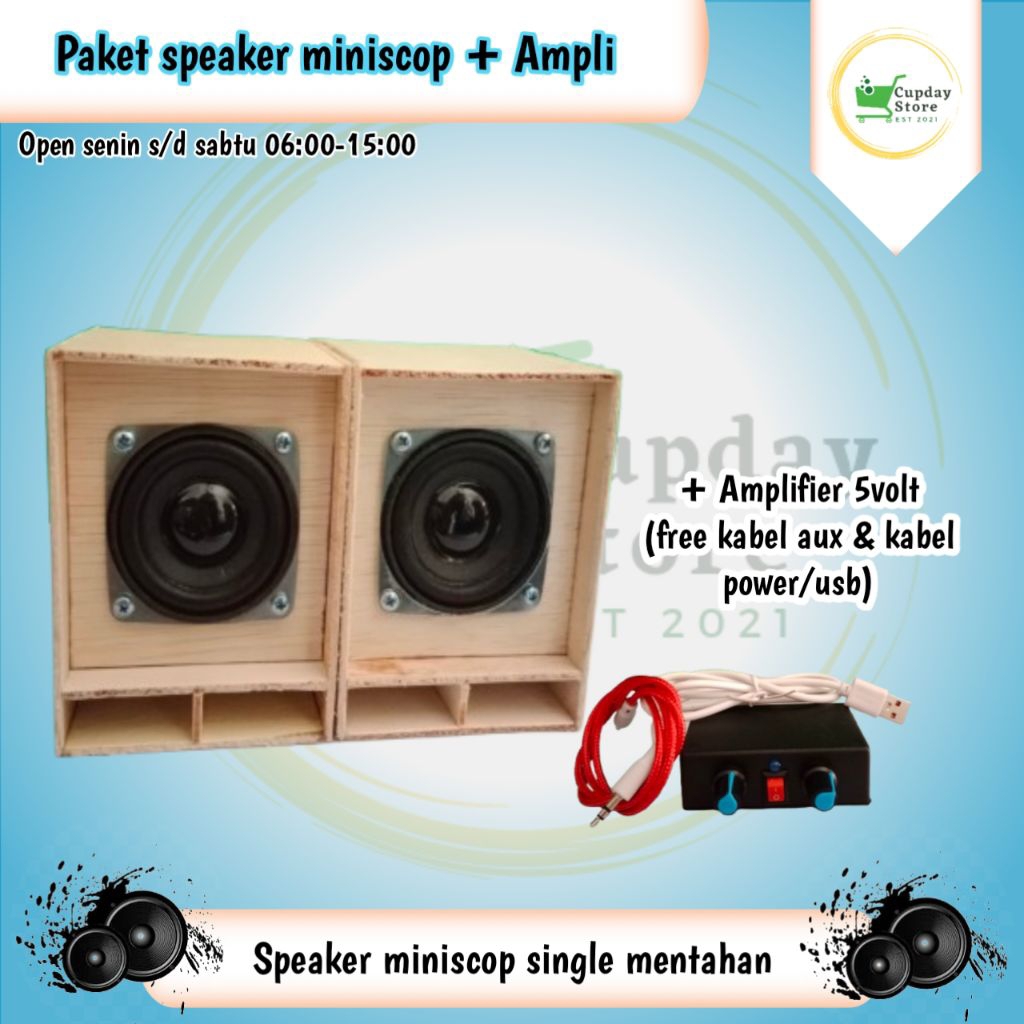 Speaker miniscop + amplifier 5volt siap bunyi, miniatur sound system,sound horeg miniatur