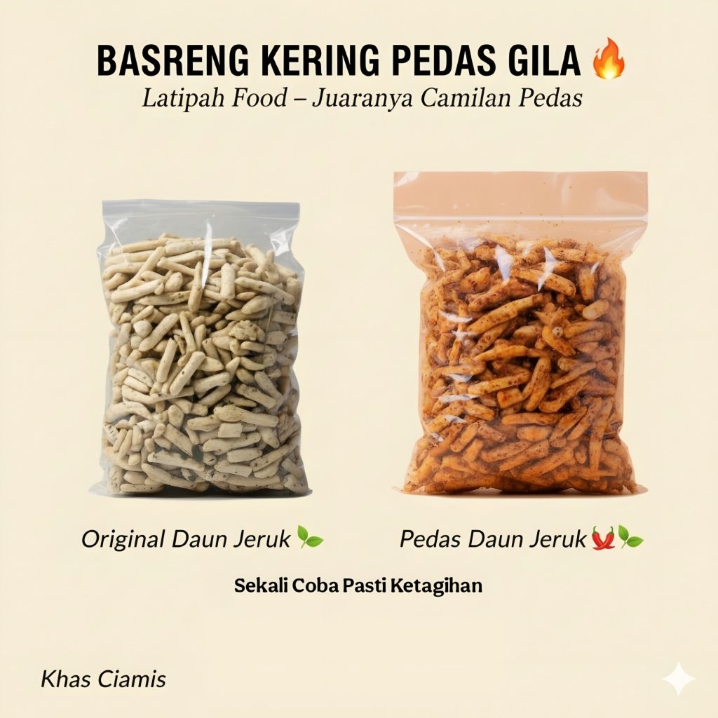 

BASRENG PEDAS GILA LATIPAH FOOD Basreng Kerin Renyah, Gurih, Pedas Nagih Snack Cemilan Kekinian