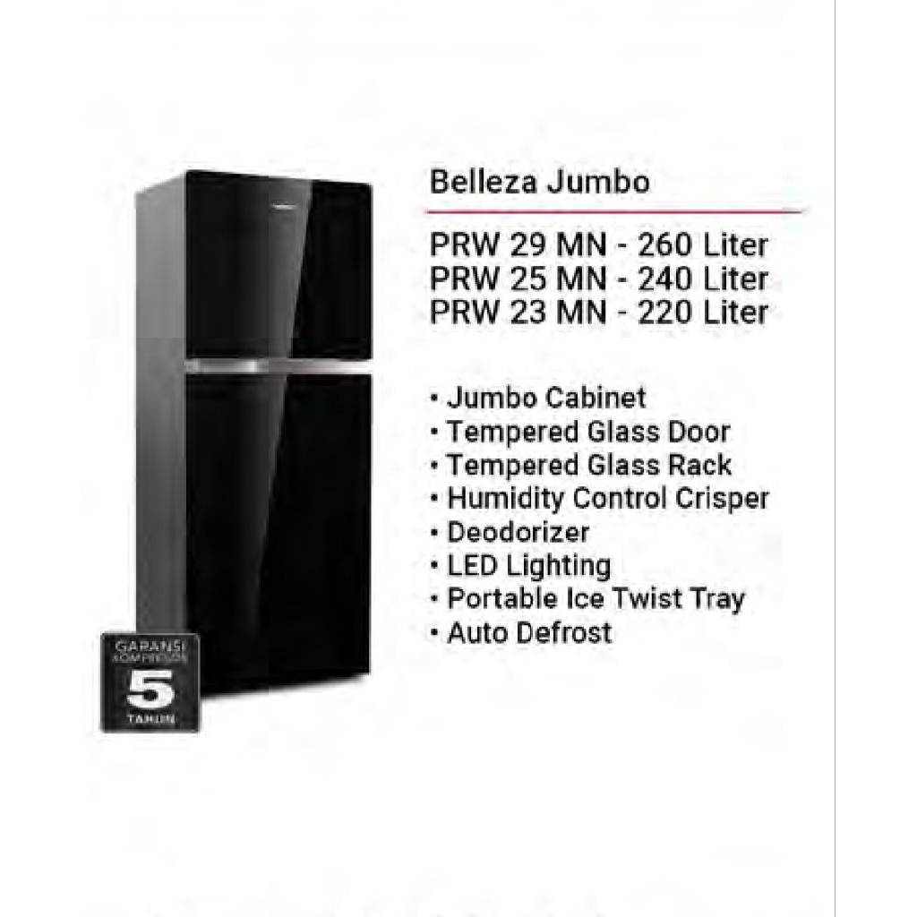 POLYTRON Kulkas 2 Pintu Belleza Jumbo Hitam PRW 29MN / PRW 25MN / PRW 23MN