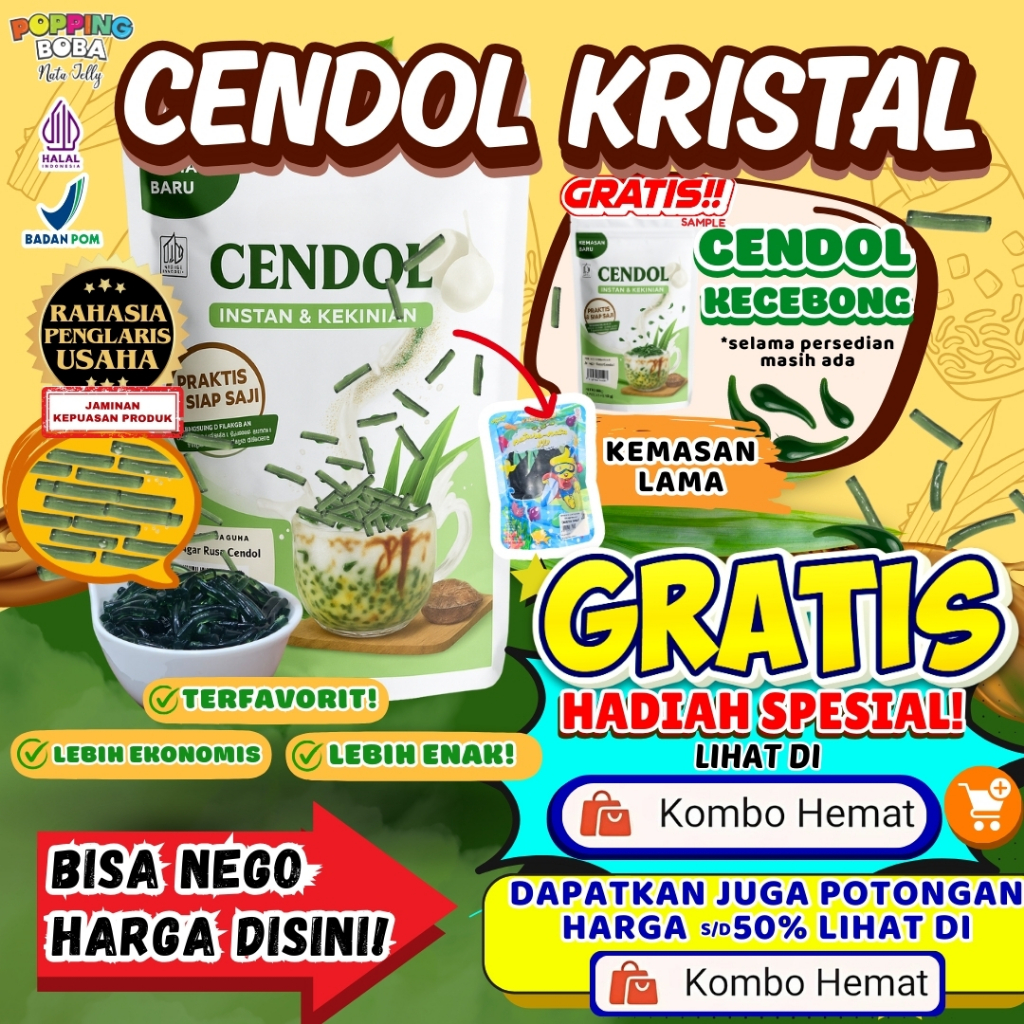 

CendolKristalYangAndaBeliAkanDapat Cendol Kecebong Dawet Hijau 500 Gram | Instan Siap Saji Tanpa Perlu Dimasak | Untuk Topping Minuman | Popping Boba Nata Jelly