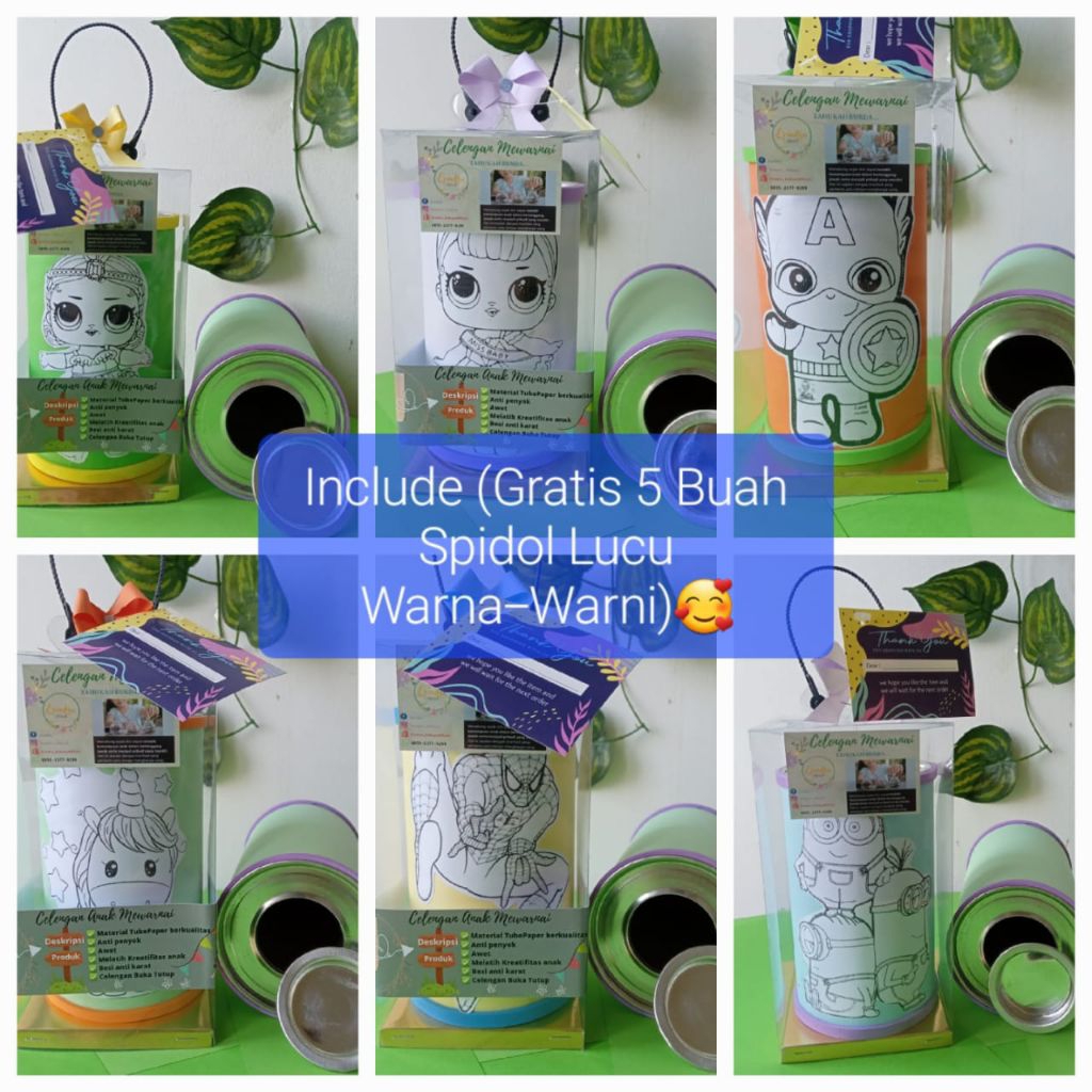 ANNABELLA KID'S CELENGAN ANAK MEWARNAI FREE 5 BUAH SPIDOL LUCU WARNA- WARNI.