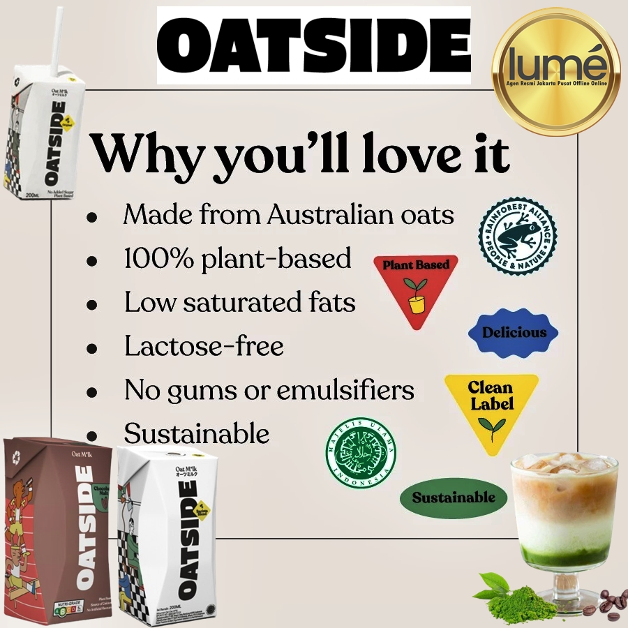 

Oatside Oat Milk 200 ML Halal BPOM Free Straw Lactose Free Plant based Australian Oat Susu Vegan Rasa Barista Blend Chocolate Choco Malt Matcha Mocha Caramel macchiato Oat Latte Protein Chocolate Vanilla Flavour
