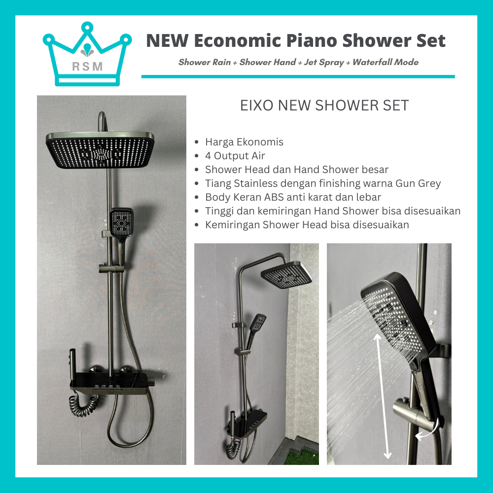 EIXO Economic Piano Shower Set Tiang Mandi Shower Rain Panas Dingin Gun Grey