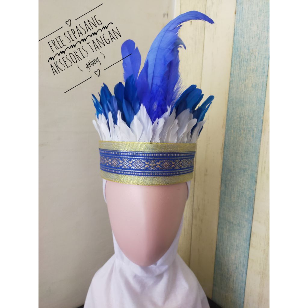 Aksesoris 17Agustusan|Bando bulu biru putih| Bando bulu viral|bando bulu halus lucu|Bando bulu karna
