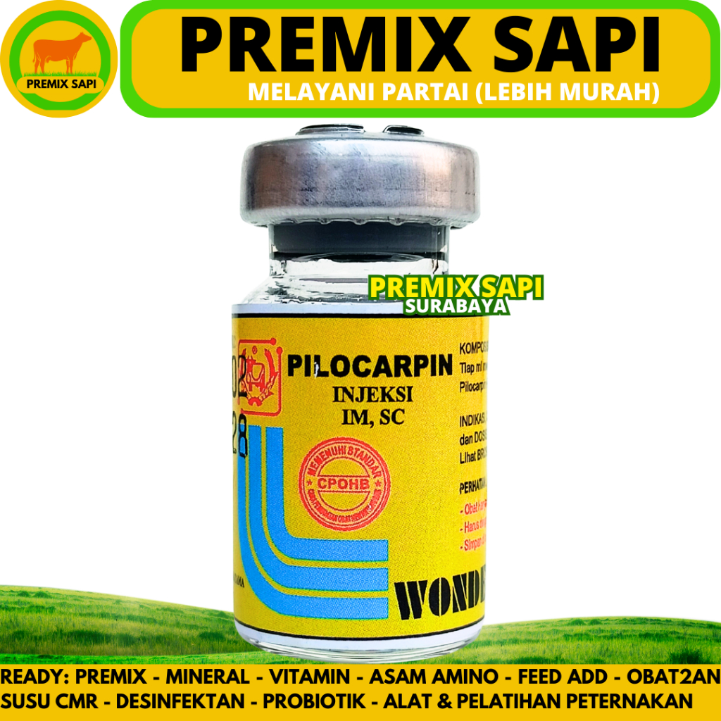 PILOCARPIN INJ 5ML WONDER - Obat Kembung Hewan & Kolik Sapi Kuda Kambing Domba Anjing Kucing