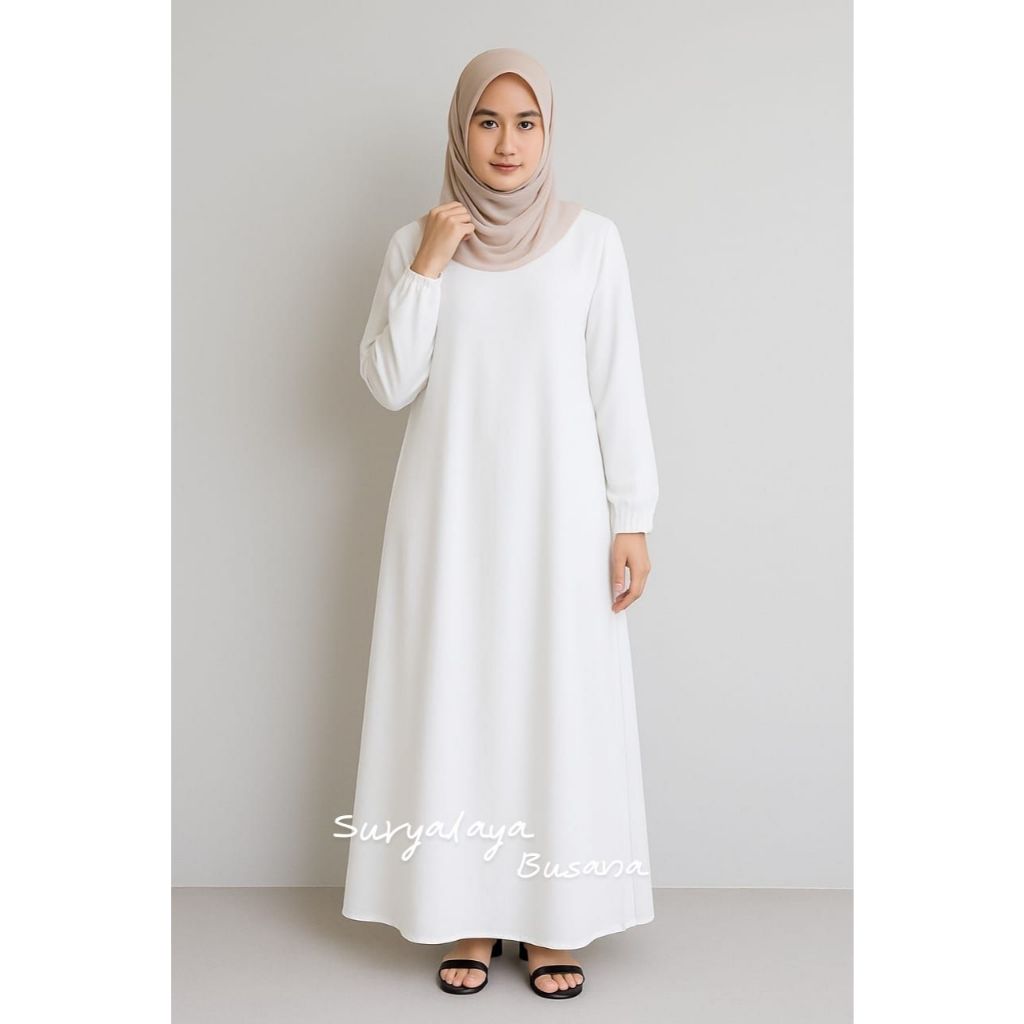 Gamis Putih Remaja Dress Hitam Polos Wanita Premium Jumbo Terbaru