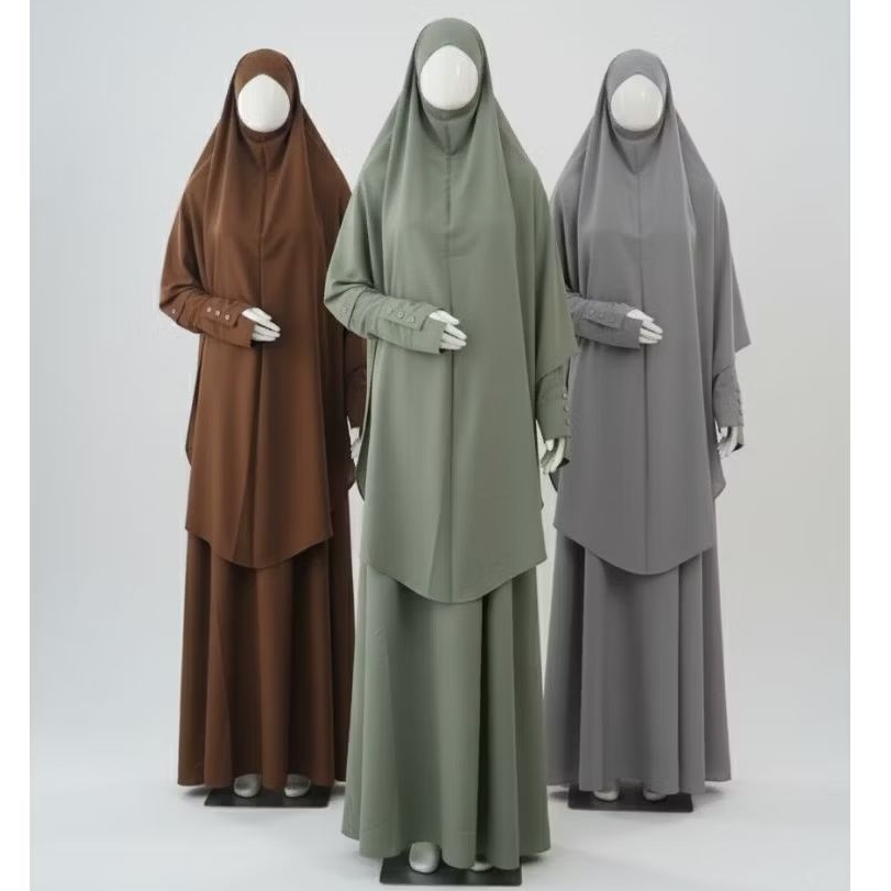 Gamis Syar'i Jumbo French Khimar Panjang 145cm Bahan Anti UV Abaya Umroh