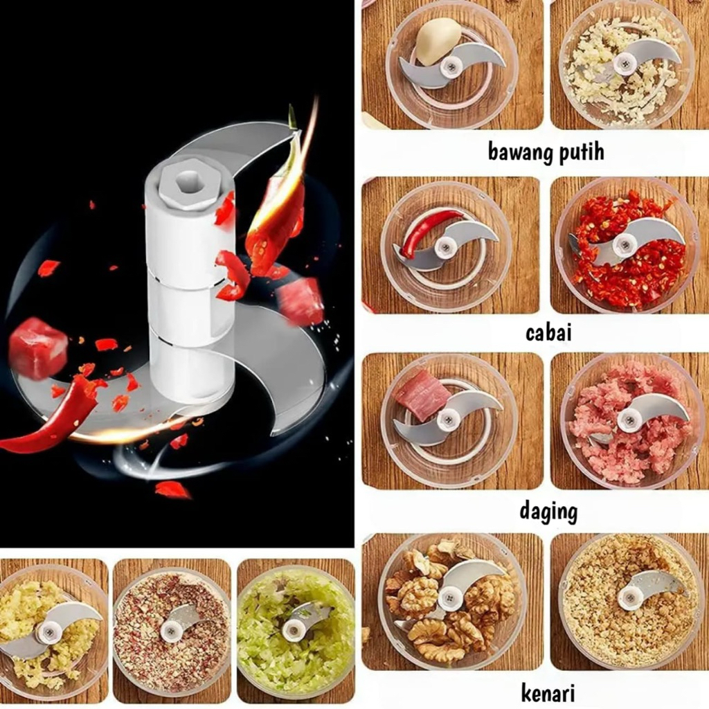 HOT PRODUCT Mini Chopper Blender Portable Gilingan Mini Bumbu dan Daging dengan USB dan Manual Putar