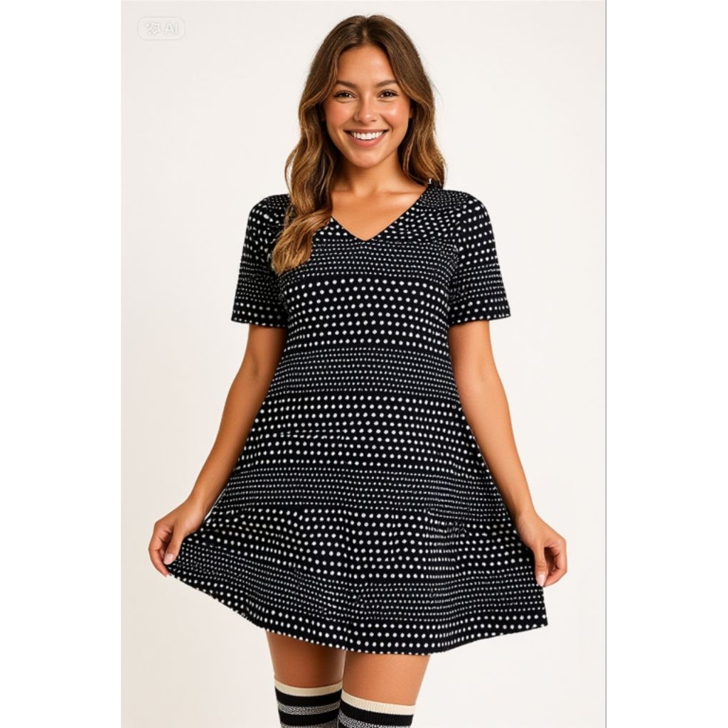 Dress Mini Daster Wanita Hitam Putih Premium Branded