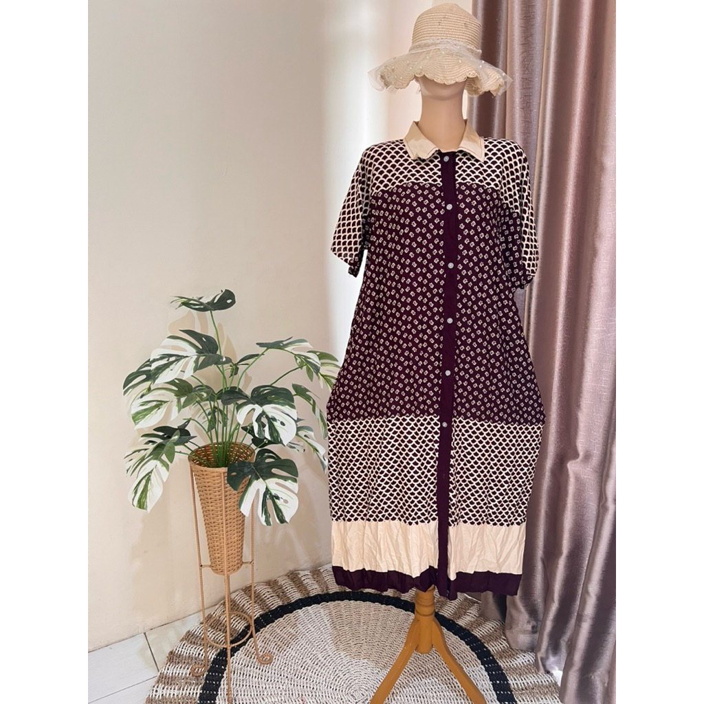 daster rumahan kerah full kancing daster motif